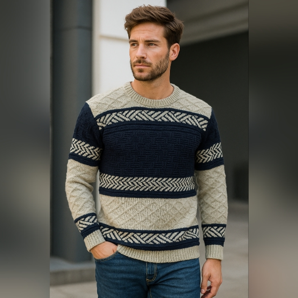 Men's Navy and Grey Sweater